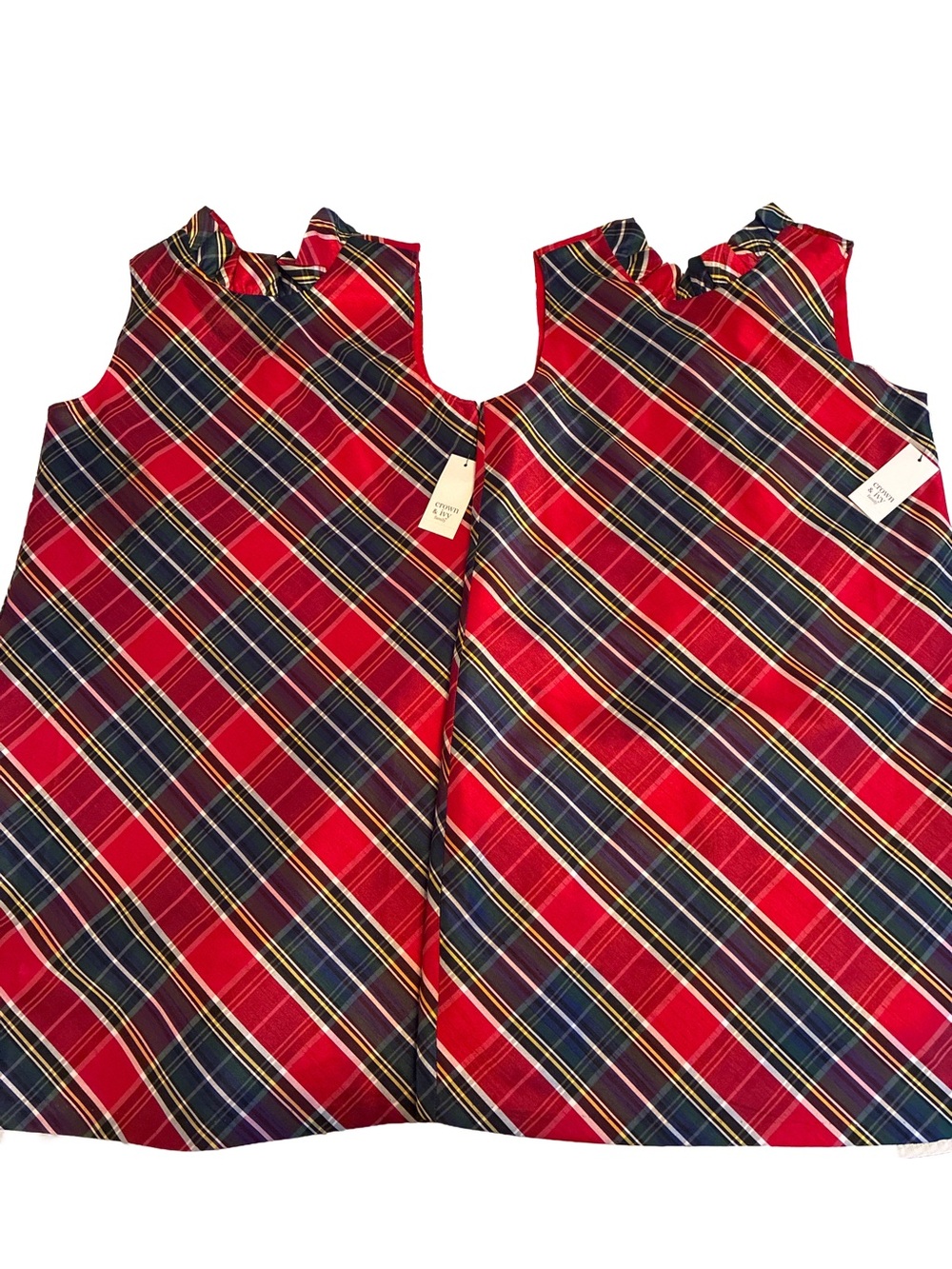 Girls' Crown and Ivy Red Plaid Ruffle Neck Shift Dress Sz 16
